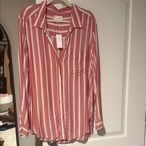 Striped Pink/red and White Button-Up Shirt